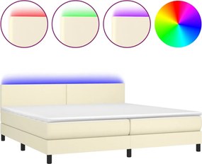 vidaXL Κρεβάτι Boxspring με Στρώμα &amp; LED Κρεμ 200x200 εκ. Συνθ. Δέρμα