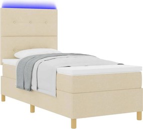 vidaXL LED Κρεβάτι με βάθρο με κεφαλάρι Κρεμ 80 x 200 cm ύφασμα