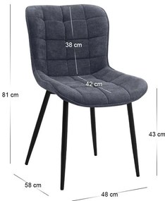 Σετ τραπεζαρία 5τμχ Roger - Chiara Megapap Mdf - ύφασμα χρώμα μαύρο εφέ μαρμάρου - ανθρακί 120x70x75εκ.