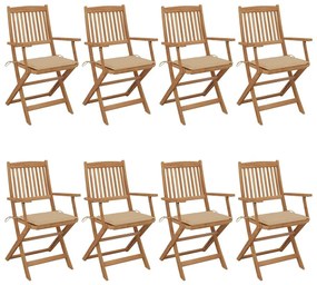 Καρέκλες Κήπου Πτυσσόμενες 8 τεμ Μασίφ Ξύλο Ακακίας &amp; Μαξιλάρια - Μπεζ
