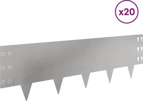 vidaXL Περίγραμμα γκαζόν 20 τμχ. 100 x 30 cm Ανοξείδωτο Ατσάλι Ασημί