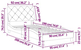 Σκελετός Κρεβατιού Χωρίς Στρώμα Αν. Γκρι 90x190 εκ. Βελούδινο - Γκρι