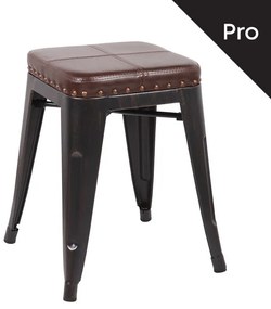 RELIX Σκαμπό-Pro, Στοιβαζόμενο, Μέταλλο Βαφή Antique Black, Pu Σκούρο Καφέ  39x39x45cm Ε5195Ρ,10