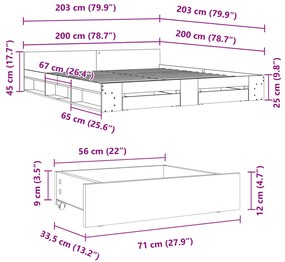 ΠΛΑΙΣΙΟ ΚΡΕΒΑΤΙΟΥ ΜΕ ΣΥΡΤΑΡΙΑ SONOMA ΔΡΥΣ 200X200ΕΚ. ΕΠΕΞ. ΞΥΛΟ 3280722