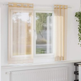 vidaXL Voile κουρτίνες με ροδέλες 2 τεμάχια Χρώμα Άμμου
