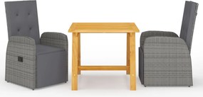 vidaXL Σετ Τραπεζαρίας Κήπου 3 Τεμαχίων Γκρι