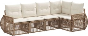 vidaXL Σετ Καναπέ Κήπου 5 pcs Μπεζ και Κρέμ συνθετικό ρατάν