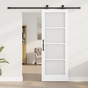 vidaXL Συρόμενη Πόρτα με Σετ Εξαρτημάτων 'ORKDAL' Λευκή από Συμπαγές Ξύλο & Γυαλί