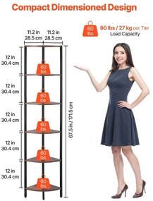 VEVOR 6 Tier Corner Shelf Tall Corner Stand with LED Light Narrow Display Rack