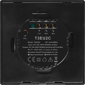 SONOFF smart διακόπτης ΤΧ-T3EU2C, αφής, Wi-Fi, διπλός, μαύρος