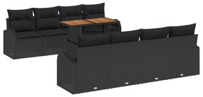 vidaXL Σετ 9 Τεμαχίων Καναπέ Κήπου με Μαξιλάρια Μαύρο Πολυ Ρατάν