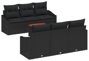 vidaXL Σετ 7 Κομματιών Καναπέ Κήπου με Μαξιλάρια Μαύρο Πολυ Ρατάν Ακακίας
