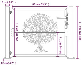 Πύλη Κήπου Σχέδιο Δέντρο Ανθρακί 105 x 105 εκ. Ατσάλινη - Ανθρακί
