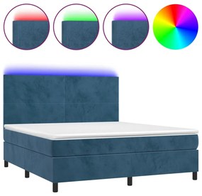 Κρεβάτι Boxspring με Στρώμα &amp; LED Σκ. Μπλε 180x200εκ. Βελούδινο - Μπλε