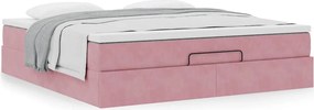 vidaXL Οθωμανικό κρεβάτι με στρώμα ροζ 160x200cm Βελούδο