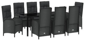 vidaXL Σετ 9 Τεμαχίων Εξωτερικής Καρέκλας  Μαύρο Πολυ Ρατάν