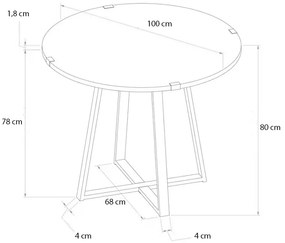 Τραπέζι Rubes Megapap χρώμα λευκό - ανθρακί 100x100x78εκ.
