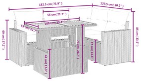 vidaXL Σαλόνι Κήπου 5 Τεμαχίων Γκρι από Συνθετικό Ρατάν με Μαξιλάρια