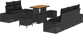 vidaXL Σετ Καναπέ Κήπου με μαξιλάρι 8 pcs Μαύρο Πολυ ράταν