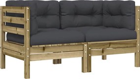 vidaXL Patio Sofa 2-θέσιο Treated pine wood, Oxford fabric, PP cotton