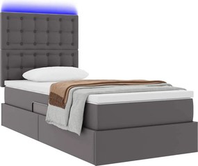 vidaXL Κρεβάτι με αποθηκευτικό χώρο και LED Γκρι 90 x 200 cm