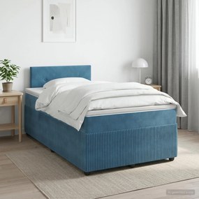 vidaXL Κρεβάτι box spring με στρώμα Σκούρο Μπλε 120 x 200 cm Βελούδο