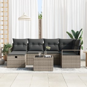 vidaXL 7 Τεμαχίων Σετ Καναπέδων Κήπου με Μαξιλάρια Γκρι Πολυ Ρατάν