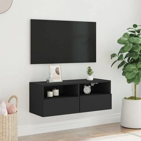 Έπιπλο Τοίχου Τηλεόρασης Μαύρο 80 x 30 x 30 εκ. από Επεξ. Ξύλο - Μαύρο