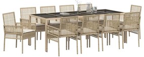vidaXL Σέτ φαγητού για κήπο 11 pcs Μπεζ Πολυ ράταν