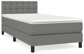 Κρεβάτι Boxspring με Στρώμα Σκούρο Γκρι 90x200 εκ. Υφασμάτινο - Γκρι