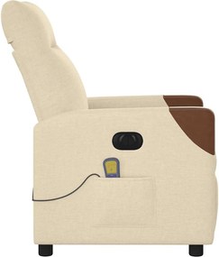 vidaXL Πολυθρόνα Μασάζ Ανακλινόμενη Ηλεκτρική Κρεμ Υφασμάτινη