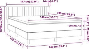 vidaXL Κρεβάτι Boxspring με Στρώμα Μαύρο 140x190 εκ. Υφασμάτινο