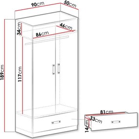 Ντουλάπα Trafiko δίφυλλη-Mple - 90.00Χ50.00Χ189.00cm