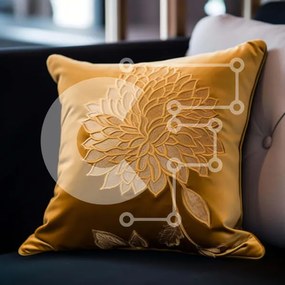 Intra Συλλεκτικό Ξύλινο Παζλ Plywood  4mm - Κίτρινο μαξιλάρι σε σχήμα λουλουδιού σε μαύρο καναπέ Σε Ξύλινο Κουτί - Διαστάσεις Puzzle: 10x10 cm – 25 κομμάτια