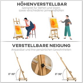 Καβαλέτο, Artist Easel, Ρυθμιζόμενο Ύψος, 4 Τροχοί, Φυσικό + Μαύρο
