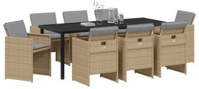 vidaXL Σετ Εξωτερικής Διατροφής 9 Τεμαχίων με Μαξιλάρια Μπεζ Πολυ Ρατάν