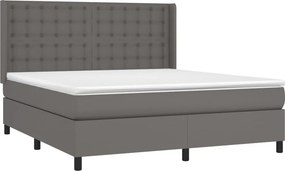 vidaXL Κρεβάτι Boxspring με Στρώμα Γκρι 180x200 εκ. Συνθετικό Δέρμα