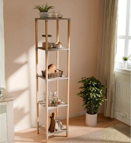 Ραφιέρα δαπέδου πλαστική - ξύλινη χρώμα φυσικό - μπεζ 28x25x137εκ.