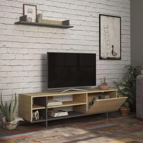 Σύνθετο σαλονιού Saloon σε ανθρακί-oak απόχρωση 160x35.5x44εκ 160x35.5x44 εκ.