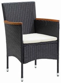 vidaXL Σέτ φαγητού για κήπο με μαξιλάρι 7 pcs Μαύρο Πολυ ράταν