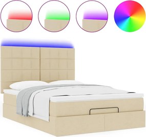 vidaXL Οθωμανικό κρεβάτι με στρώμα &amp; LEDs Cream 140x190cm Ύφασμα