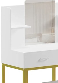 Τουαλέτα-καθρέπτης με σκαμπό Excellence pakoworld μελαμίνης λευκό-μέταλλο χρυσό 90x40x120εκ