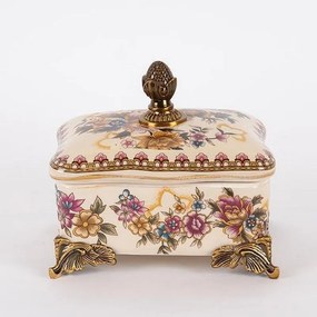 Διακοσμητικό Κουτί Πορσελάνινο 752-28547 15x11x15cmWhite-Gold Estheti Home Porcelain