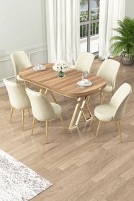 Dining Table &amp; Chairs Set (7 Pieces) Lai - Light Walnut, Gold, Cream Light Walnut
Gold
Cream
