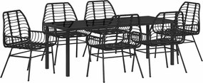 vidaXL Σέτ φαγητού για κήπο 7 pcs Μαύρο συνθετικό ρατάν