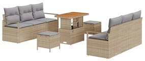 vidaXL Σετ Καναπέ Κήπου με μαξιλάρι 9 pcs Μπεζ συνθετικό ρατάν