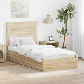 vidaXL Κρεβάτι Αποθήκης Δρύς Sonoma 75 x 190 cm Επεξεργασμένο ξύλο