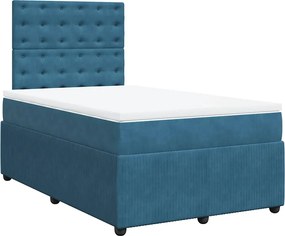 vidaXL Κρεβάτι Boxspring με Στρώμα Μπλε 120x200 εκ. Βελούδινο