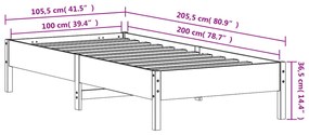 Σκελετός Κρεβατιού Χωρίς Στρώμα 100x200 εκ. Μασίφ Πεύκο - Καφέ