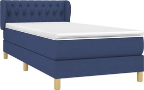 vidaXL Κρεβάτι Boxspring με Στρώμα Μπλε 90x200 εκ.Υφασμάτινο